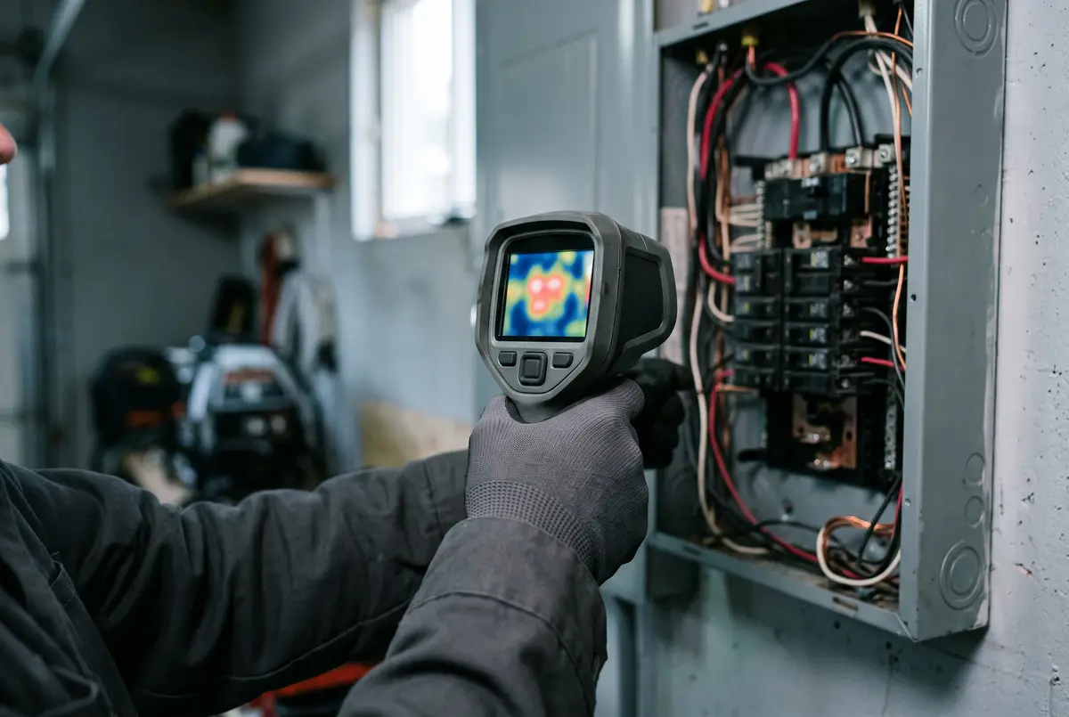 Thermal camera pointed at an electrical panel during an inspection