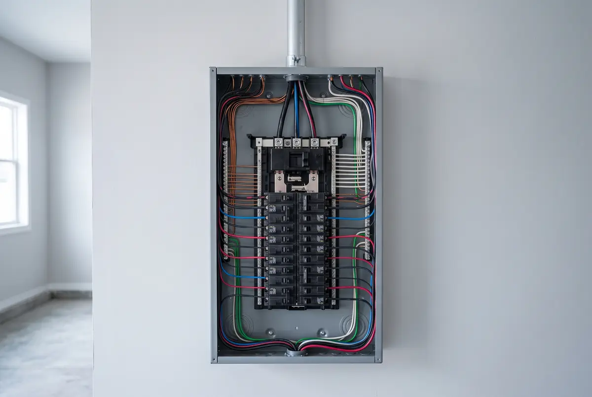 New 200-amp panel with aligned breakers